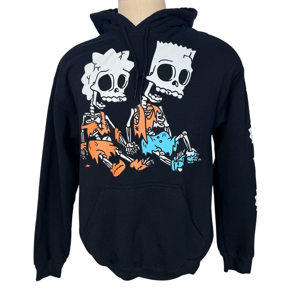 Simpsons Bart Lisa Skull Hoodie Y2K Retro Goth Cartoon Streetwear OG 90s Medium